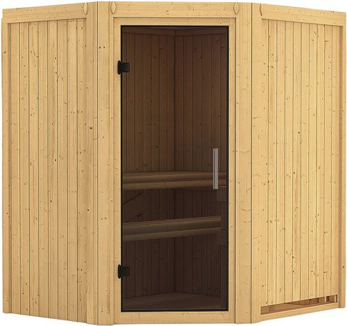 Karibu Sauna Narva für 3 Personen aus Fichtenholz in Beige ohne Ofen B: 198 cm, T: 170 cm, H: 151 cm - Bild 1