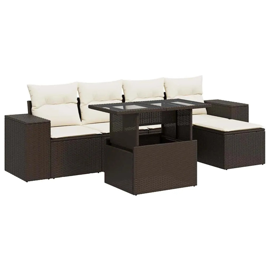 vidaXL 6-teilige Garten-Sofagarnitur aus Poly-Rattan in Braun mit cremeweißen Kissen - Bild 2