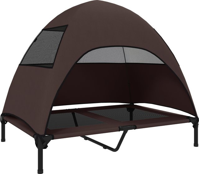 PawHut Hundeliege Outdoor mit Dach und erhöhtem Boden, Kaffee, B/T/H: 76 x 106 x 99 cm - Bild 1