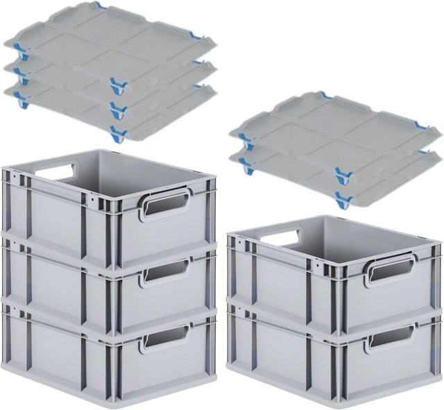 PROREGAL SparSet 5x Eurobox NextGen Grip mit Auflagedeckel in Grau, H x B x T: 17 x 30 x 40 cm - Bild 1