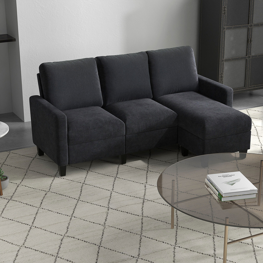 HOMCOM Ecksofa in L-Form mit wendbarer Chaiselongue aus Stoff, Dunkelgrau, B/T/H: 197 x 139 x 91 cm - Bild 2
