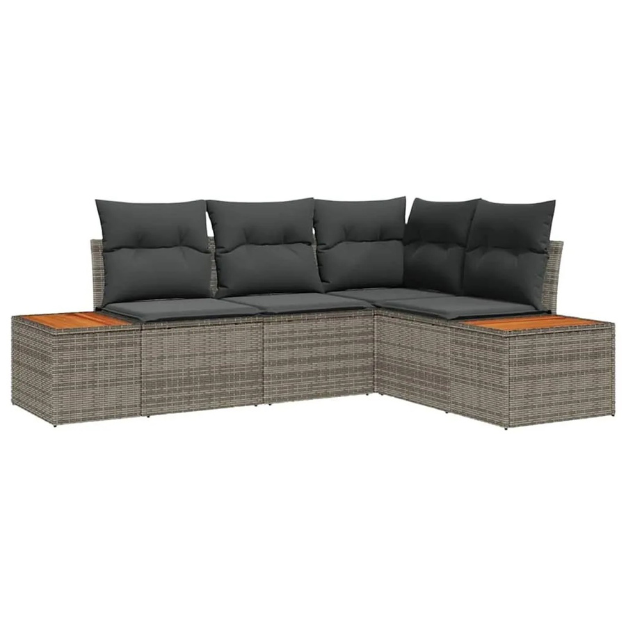 vidaXL Gartensofa-Set aus Polyrattan in Grau mit Kissen, Eckelement, Couchtisch und integriertem Stauraum für Terrasse und Garten - Bild 2