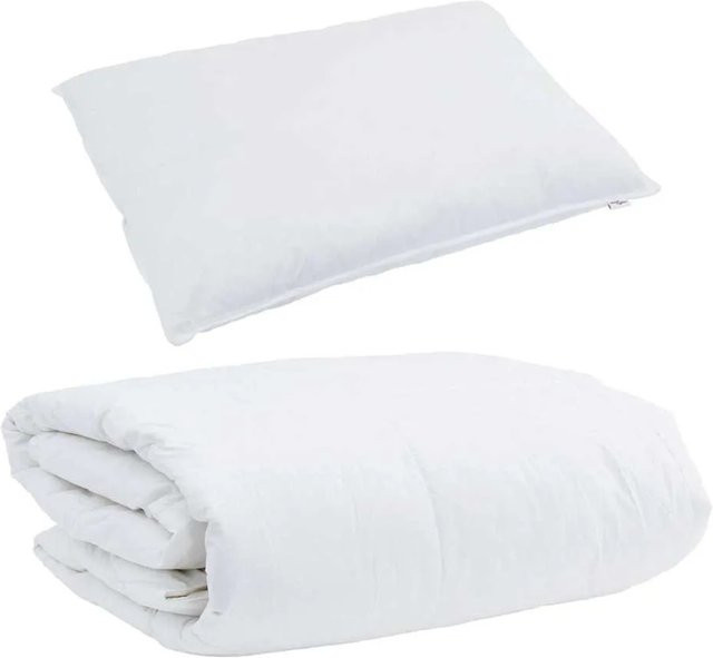 vidaXL Winterbettdecke mit Kissen Set, 2-teilig, Weiß, Daunenfeder-Mix, atmungsaktiv und allergikerfreundlich - Bild 1