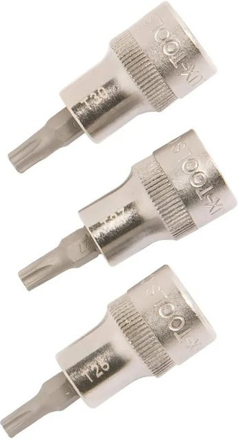 LUX-TOOLS 3-teiliges Steckschlüssel Set aus Chrom-Vanadium in Silber mit 3/8 Zoll Antrieb für TX25, TX27 und TX30 - Bild 1