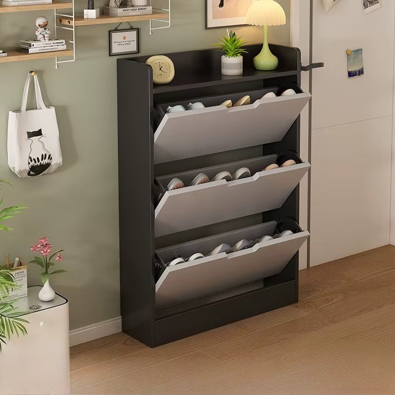 LIUSHADUOLA Schuhschrank aus Holz in Weiß, moderner und schmaler Aufbewahrungsschrank mit klappbaren Fächern für den Flur - Bild 2