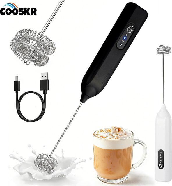 Elektrischer Milchaufschäumer und Eierschläger von ragee, kabelloser Mini-Kaffee-Mixer, wiederaufladbar, Schwarz - Bild 1