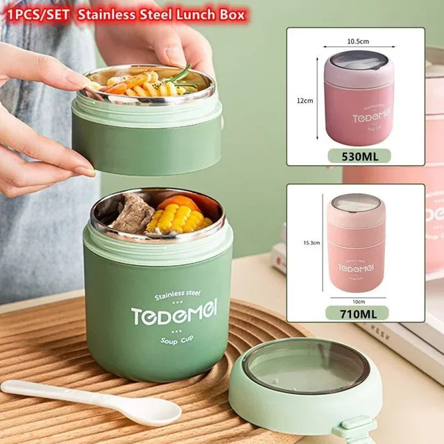 Isolierte Edelstahl Lunchbox mit Löffel und Schraubverschluss in Pink - Bild 1