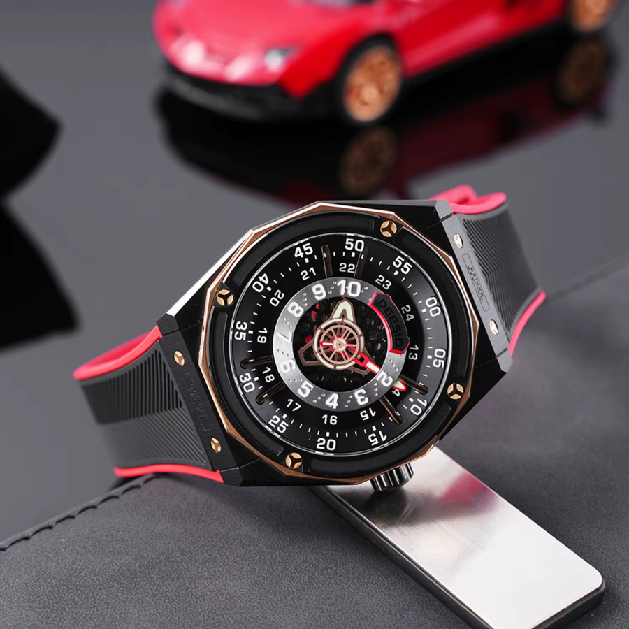 Deesio Armbanduhr, Chronograph, Automatik, Edelstahl, Saphirglas, Herren, Schwarz - Bild 2