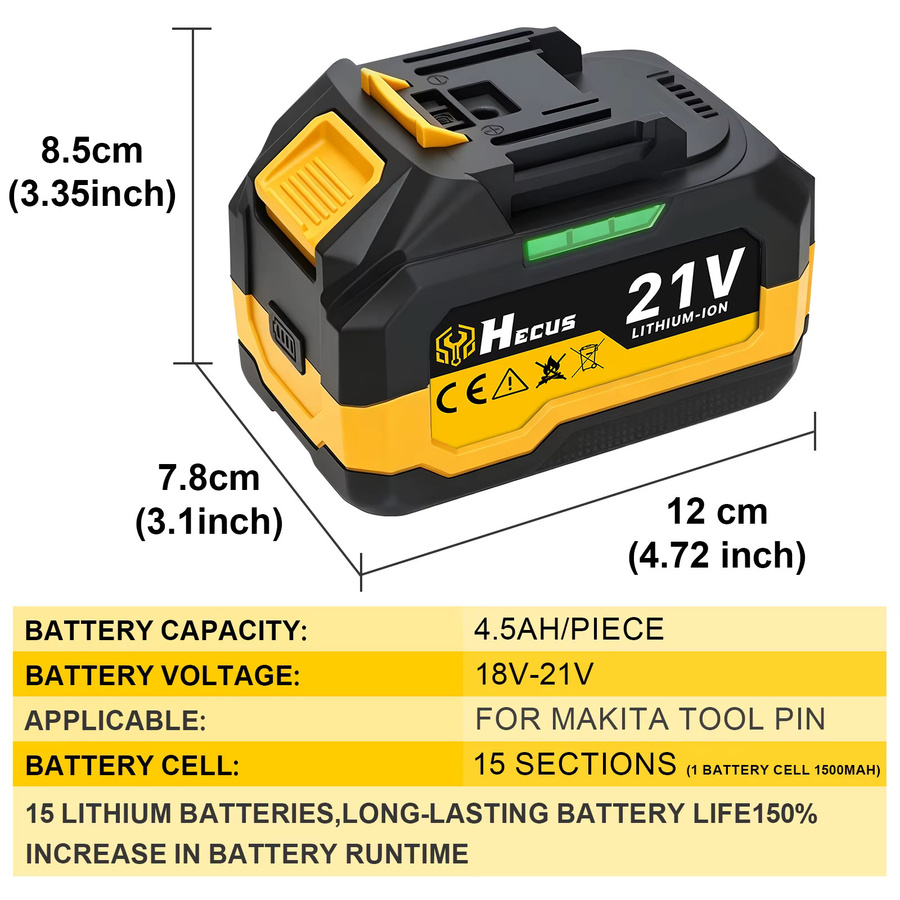 Hecus Lithium-Ionen-Akku Set für Makita 18V mit Ladegerät und Kapazitätsanzeige - Bild 6