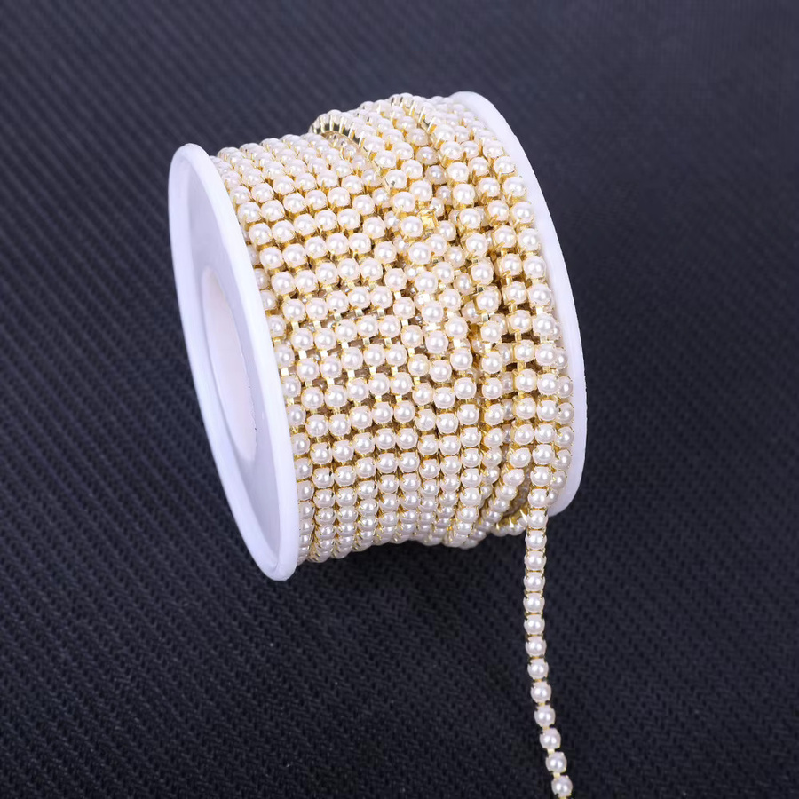 Perlenkette Glas, Gold, Strass, 2mm 3mm, 10yards - Bild 2