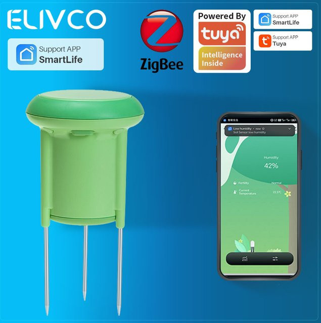 Elivco Tuya Smart Bodensensor Zigbee 3.0 Pflanzen-Temperatur- und Feuchtigkeitsmesser in Grün zur Gartenautomatisierung - Bild 1