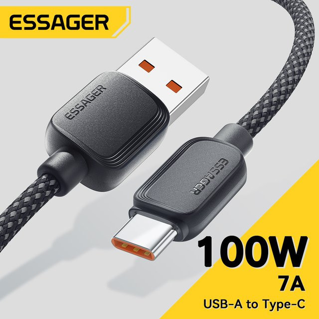 Essager USB Typ C Kabel 7A für schnelles Laden bis 100W, Schwarz, 3m - Bild 1