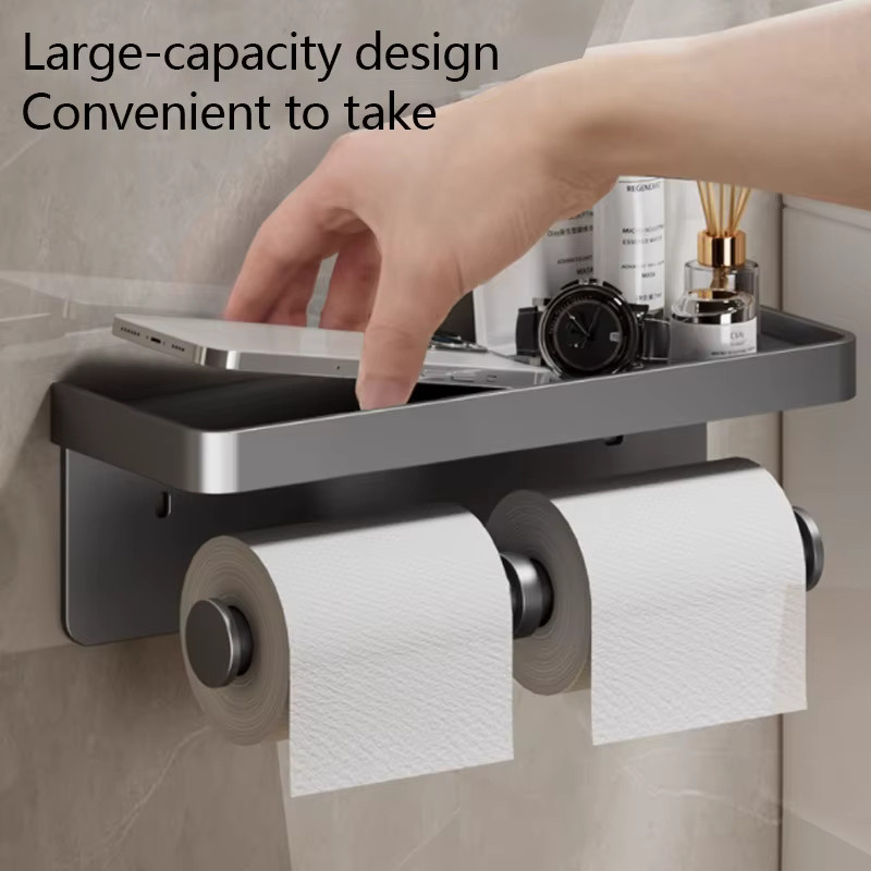 YUNJIEYA Toilettenpapierhalter Wandmontiert in Schwarz, Wasserdichte Toilettenpapierbox mit selbstklebender Montage ohne Bohren - Bild 3
