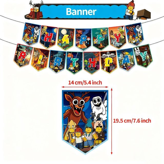 Discover Intime Roblox Geburtstagsdeko-Set mit Banner, Kuchenaufsatz und Ballons, mehrfarbig - Bild 1