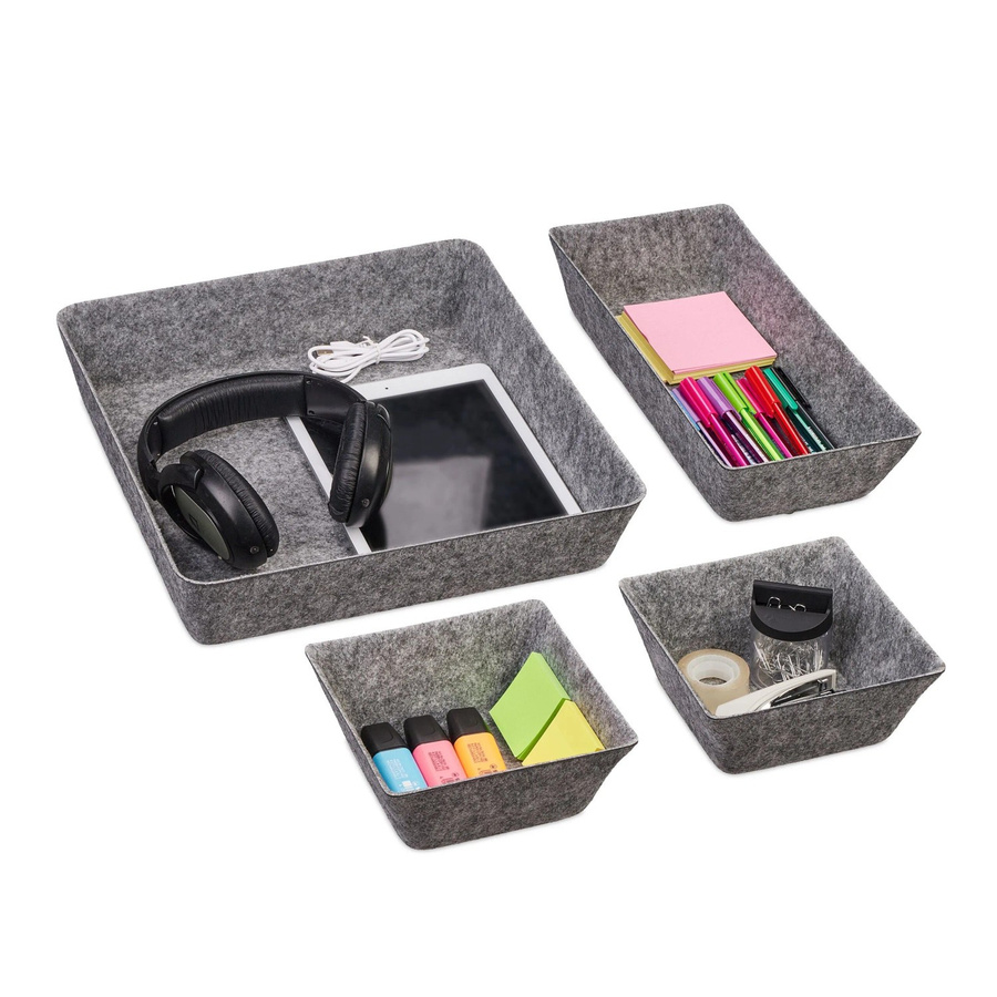 Relaxdays Schubladen Organizer aus Filz, 4-teilig, Grau, B/T/H: 33,5 x 33,5 x 7,5 cm - Bild 2