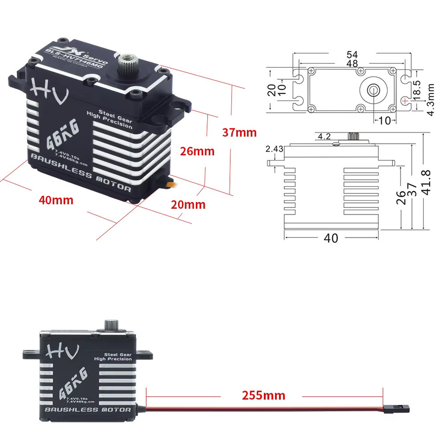 JX Servo BLS-HV7146MG, Bürstenloser Standard, 46KG, 1:5, Metall, Schwarz - Bild 2