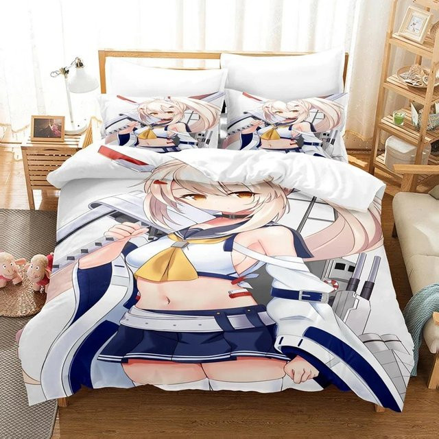 Azur Lane Bettwäsche-Set mit Bettbezug und Kissenbezügen, 3D-Druck Design, B/H: 135 x 200 cm - Bild 1