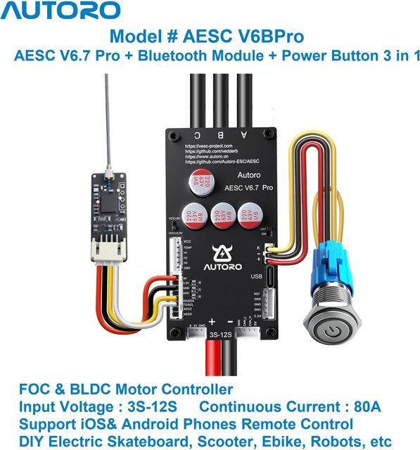 Autoro ESC V6BPRO BLDC FOC Motorsteuerung mit Bluetooth-Modul in Schwarz für DIY Elektro-Skateboards und Elektro-Scooter - Bild 1