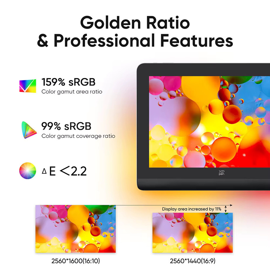 XPPen Artist Pro 14 16 (Gen 2) Grafik-Tablet-Monitor mit 16K Druckstufe, X3 Pro Stylus und Android-Unterstützung, Schwarz - Bild 2