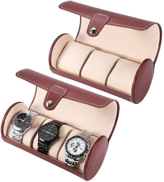 Uhrenaufbewahrungsbox PU-Leder, 3-Gitter, beige, Unisex - Bild 1