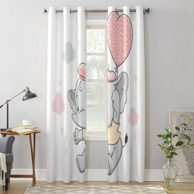 Super Six Fenstergardine mit Babyelefant und rosa Ballon, halbtransparent, Polyester, B: 135 cm, H: 115 cm - Bild 1