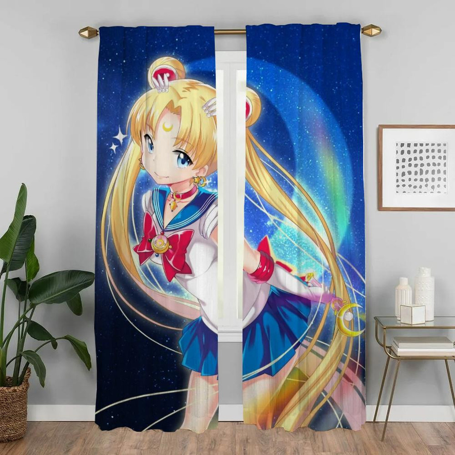 Sailor Moon Moskitonetze 2er-Set, moderne Fenstergardinen mit Grafik, Mehrfarbig, B: 50 cm, H: 70 cm - Bild 2