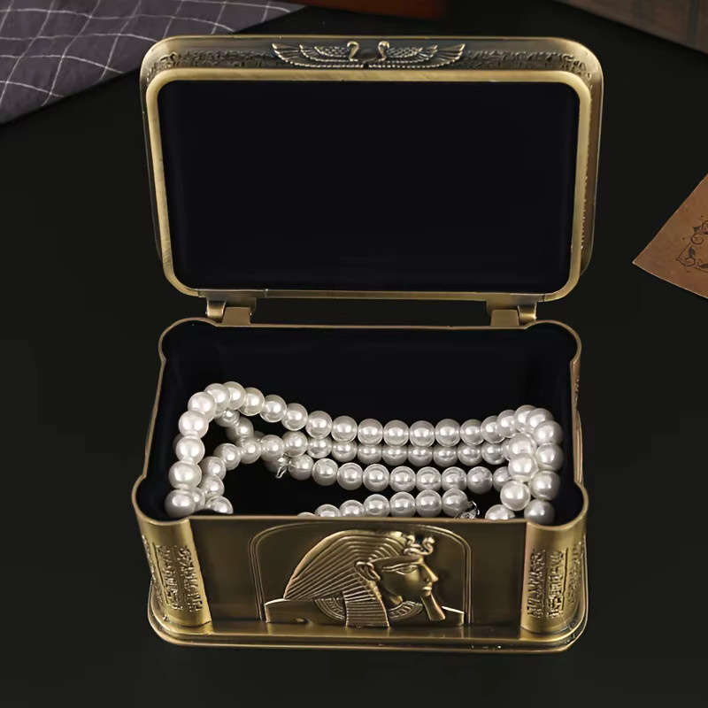 Kreative Mini-Schmuckschatulle im Retro-Stil aus Metall in Blau und Gold - Bild 3