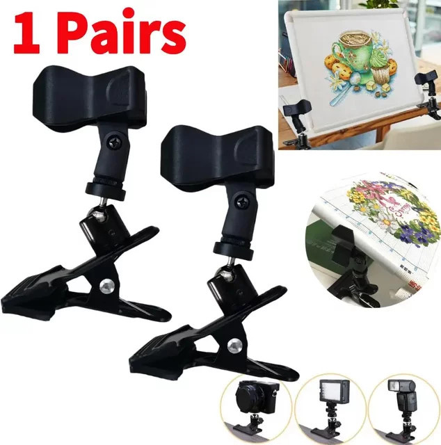 1 Paar Kreuzstich-Clip-Klemmen in Schwarz, rutschfeste Stickerei-Clips mit drehbarem Stativ und einstellbarem Winkel aus Metall - Bild 1