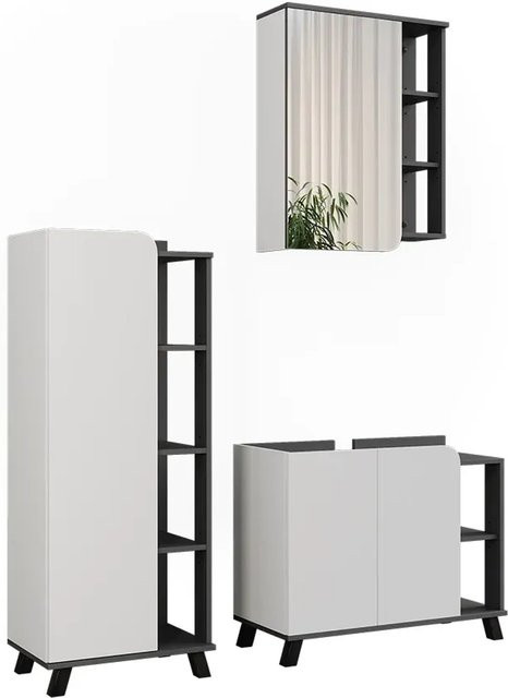 Vicco Badmöbel-Set Karen in Anthrazit und Weiß, 3-teiliges modernes Set aus Waschtischunterschrank und Spiegelschrank, Wandmontage - Bild 1
