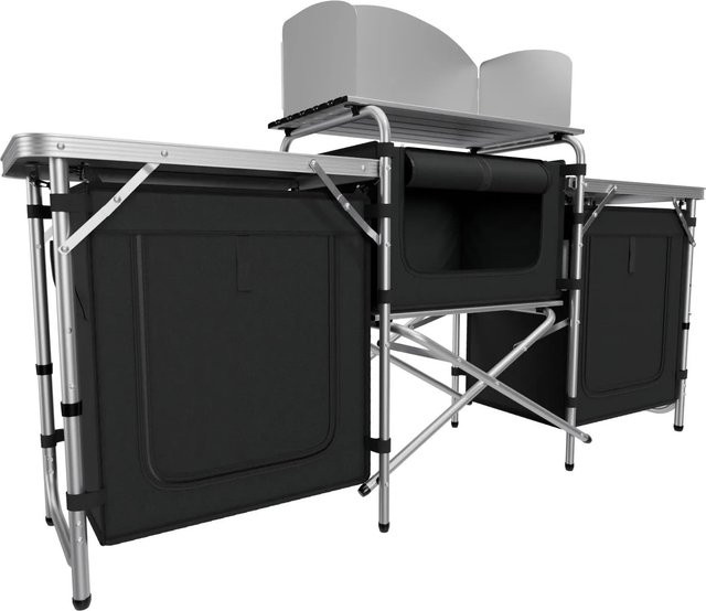 24MOVE Campingküche Campo faltbar aus Aluminium in Schwarz mit Arbeitsplatte, Staufächern, Windschutz und Tragetasche, B/T/H: 110 x 46 x 70 cm - Bild 1
