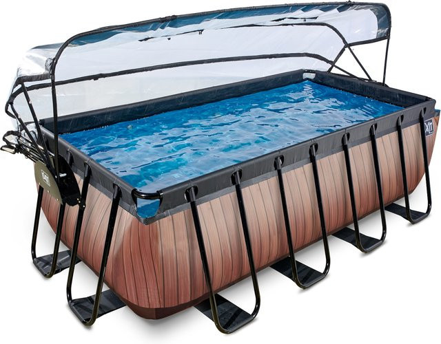EXIT Stone Rechteckiger Rahmenpool Braun B: 400 cm, T: 200 cm, H: 122 cm mit Sandfilterpumpe, Wärmepumpe, Poolleiter und Abdeckung - Bild 1