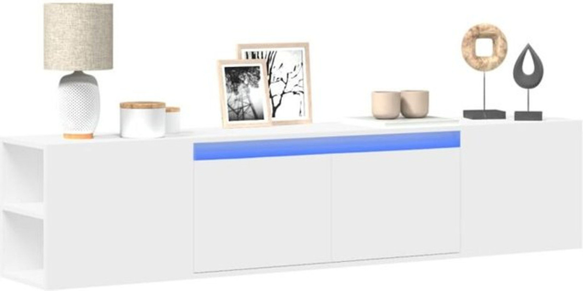 VIDAXL TV-Wandschrank mit LED-Beleuchtung in Weiß, Modernes Design aus Holzwerkstoff, B/T/H: 180 x 39,5 x 39,5 cm - Bild 1