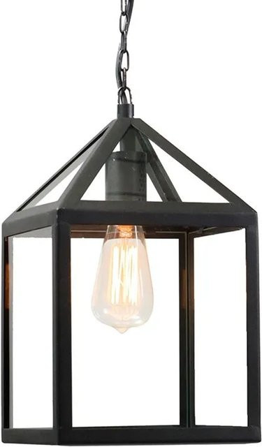 QAZQA Amsterdam Industrielle Outdoor Hängelampe aus Edelstahl und Glas in Schwarz, dimmbar, E27, IP23 - Bild 1