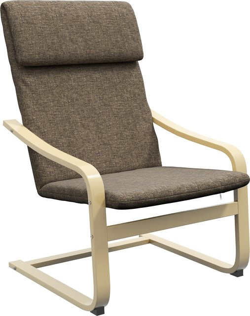 Aosom HOMCOM Relaxsessel Schwingstuhl mit Kopfkissen in Leinenoptik und Birkenholzgestell, Braun - Bild 1