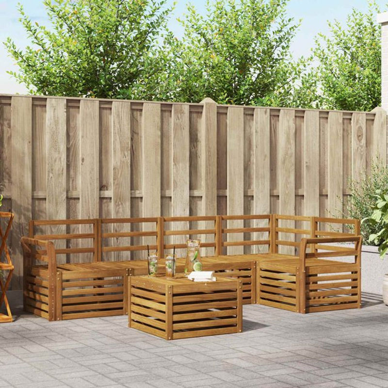 vidaXL Ecksofa Set 6-teilig aus Massivholz Akazie in Natur Braun, modern und wendbar - Bild 1