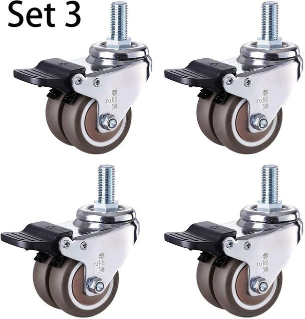 Binchi Outdoor Equipment 4er Set Hochleistungs-Lenkrollen aus Gummi mit Lenkstange M12 x 25 mm, bunte Feststellrollen Ersatzrollen für Möbel - Bild 1