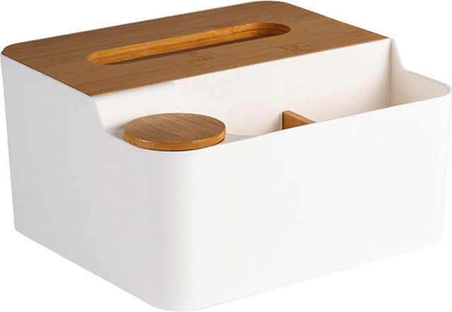 Multifunktionale Taschentuchbox von TOMTOP JMS aus Kunststoff mit Holzdeckel in Weiß - Bild 1