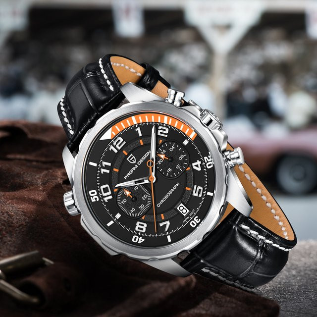 PAGANI DESIGN Chronograph, Quarz, Edelstahl, Leder, Blau, Herren - Bild 1