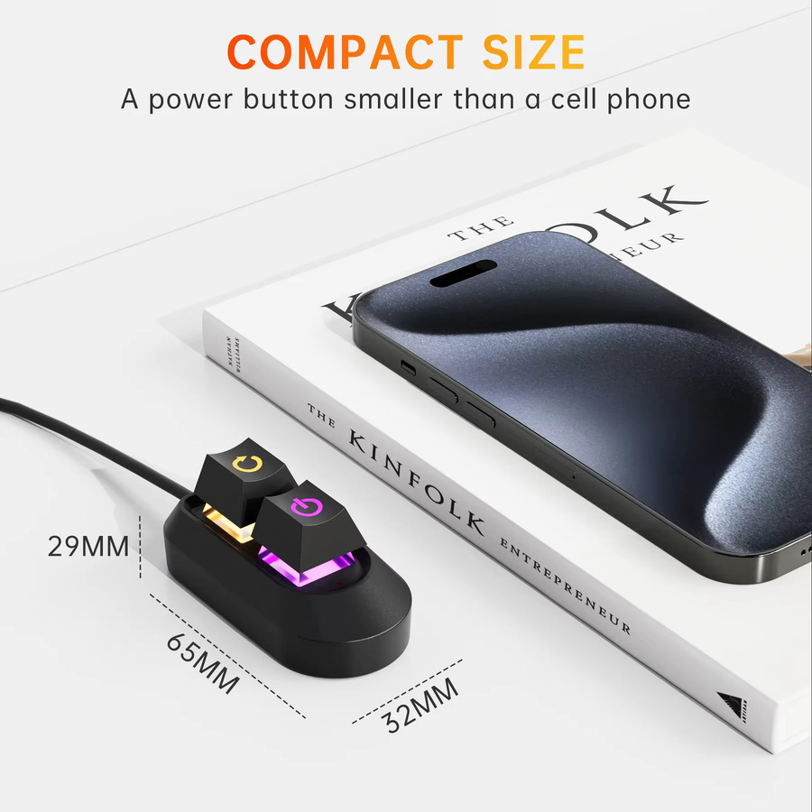 GGBEE Mechanischer Desktop-Netzschalter für PC, Externer Computer-Einschalt- und Ausschalter mit 2m Power-SW-Kabel, Schwarz - Bild 3