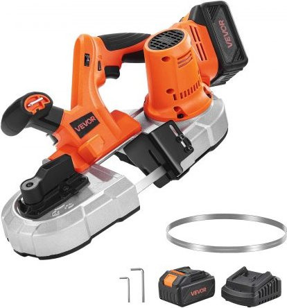 VEVOR Akku Bandsäge mit bürstenlosem Motor, 20V, Orange, 65 x 65 mm Schnitttiefe, variable Drehzahl 0–192 m/min, inklusive 4,85 Ah Akku und Ladegerät zum Schneiden von Metall und Holz - Bild 1