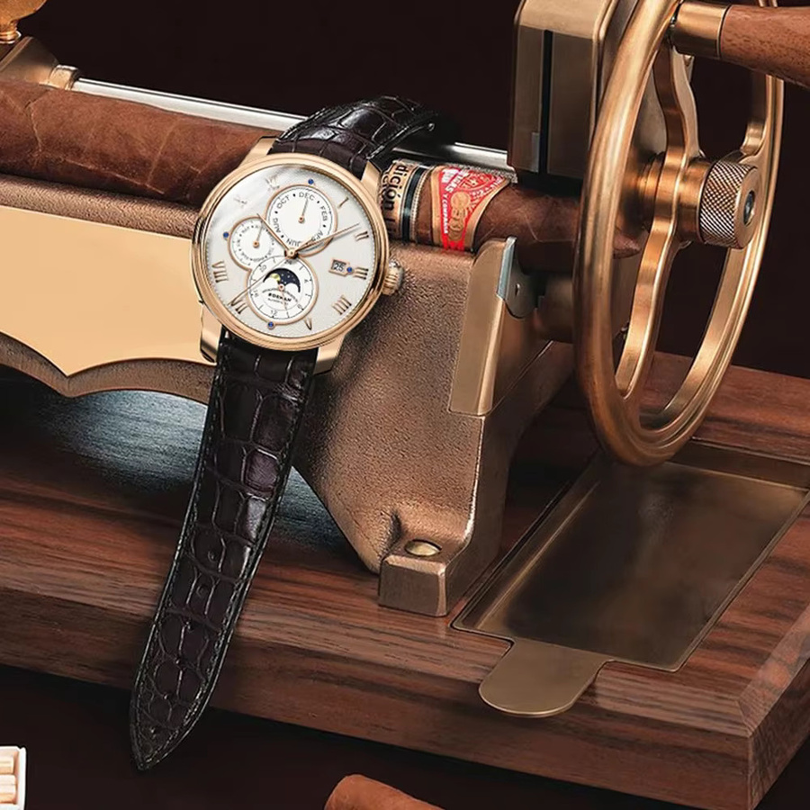 Borman Armbanduhr Automatik, Leder, Weiß, Saphir, Herren - Bild 4