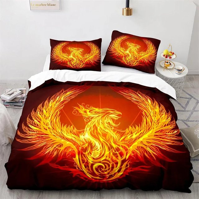 Phoenix Nirvana Bettwäsche-Set mit Feuermuster von Binchi Outdoor Product, Farbe Orange, Material Polyester, B/H: 240 x 210 cm - Bild 1