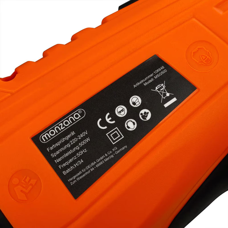 MONZANA Elektrisches Handheld Farbsprühgerät mit 500W in Orange für Lack, Glasur und Lacke mit einstellbarem Sprühmuster - Bild 5