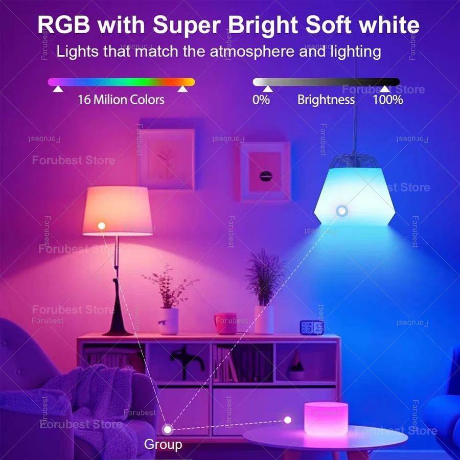 Tuya Smart LED Glühbirne E27 RGBW mit WiFi und Bluetooth, dimmbar, kompatibel mit Amazon Alexa und Google Assistant, Multicolour - Bild 2