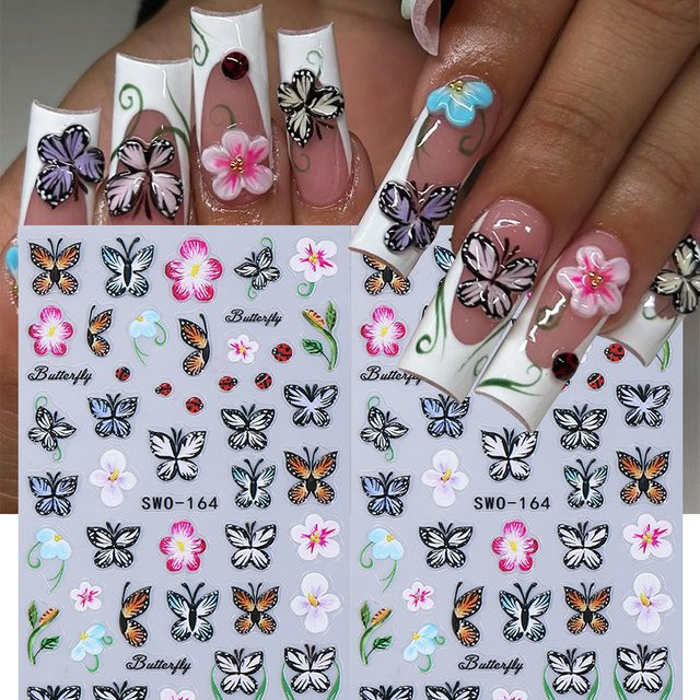 SWEET TREND Nagelaufkleber Schmetterling und Lilienblüten, 2 Stück, Glänzend - Bild 1