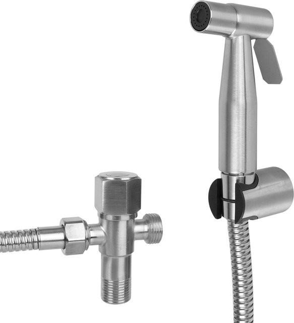 Selbstreinigendes Bidet-Sprühset aus Edelstahl in Silber und Weiß für das Badezimmer - Bild 1