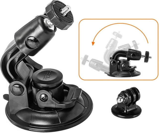 Verstellbare Glas-Saugnapf-Halterung in Schwarz für DJI Osmo Pocket 3, GoPro Hero 12, GoPro Hero 11 und Insta360 Action Kameras sowie Smartphones zur stabilen Nutzung im Auto - Bild 1