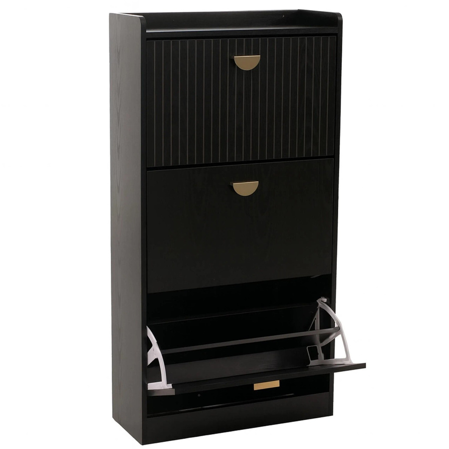 Schuhschrank MCW-O39 mit 3 Klappfächern in Schwarz Holzoptik, B/H/T: 117 x 60 x 24 cm - Bild 3