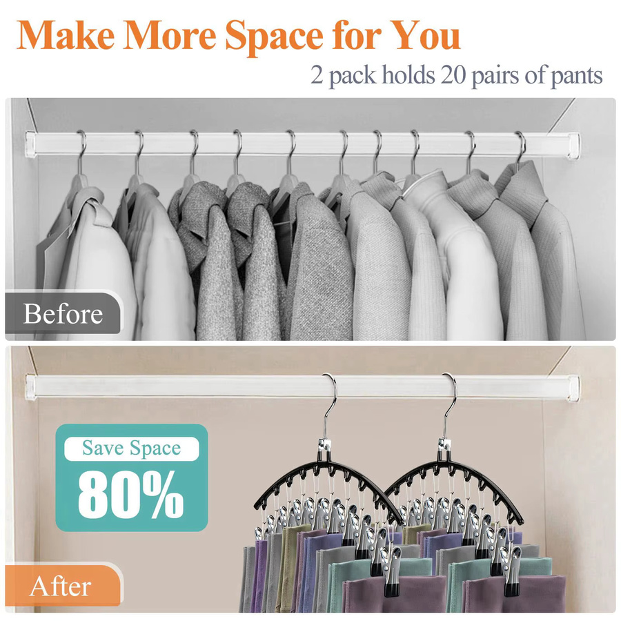 Untior Kleiderbügel aus Edelstahl mit 10 Clips in Pink, platzsparender Kleiderschrank-Organizer für Hosen und Kleidung - Bild 3