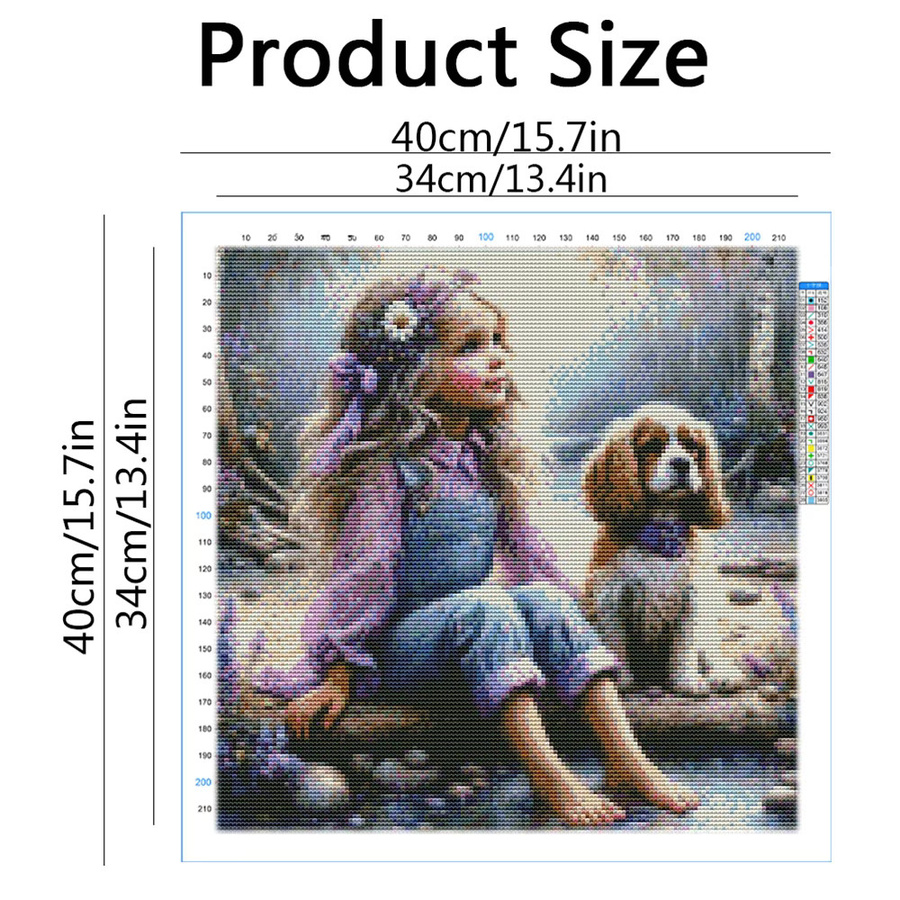 DMC Kreuzstich-Set mit Mädchenporträt und Hund auf Leinwand, 11CT Stickerei in Multicolour - Bild 2